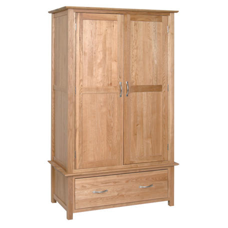 New Oak Double 2 Door 1 Drawer Wardrobe