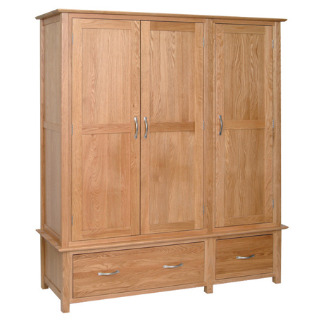 New Oak Triple 3 Door 2 Drawer Wardrobe