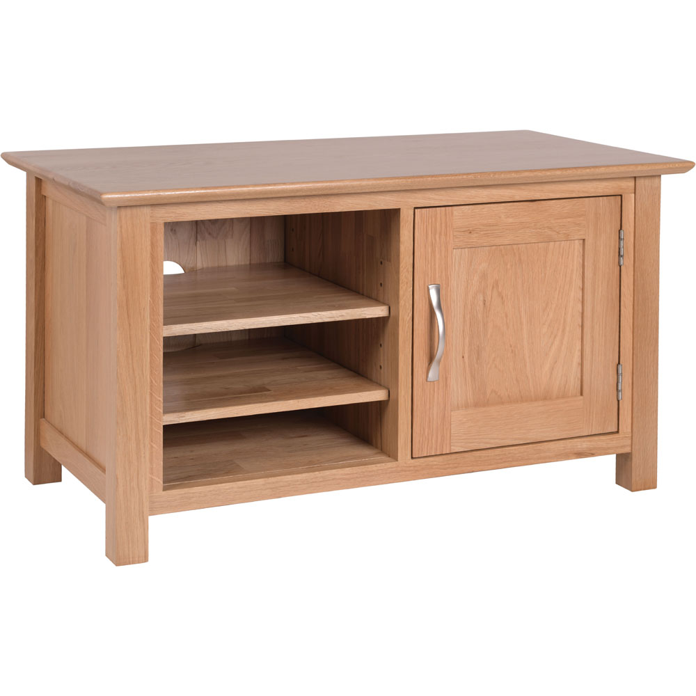 New Oak Single Door + Open Shelf TV Unit